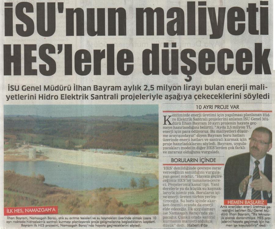 İSU'NUN MALİYETİ HES’LERLE DÜŞECEK