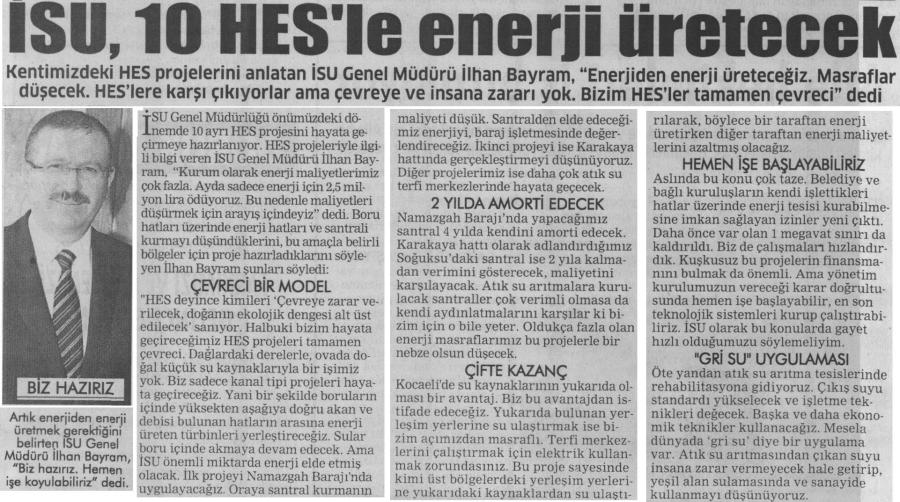 İSU'NUN MALİYETİ HES’LERLE DÜŞECEK
