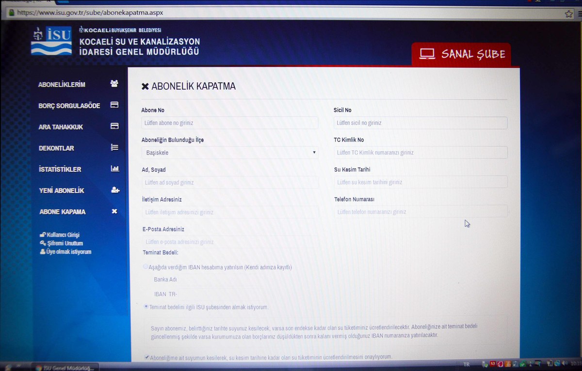WEB SİTESİ ÜZERİNDEN ABONELİK KAPATMA İŞLEMİ 