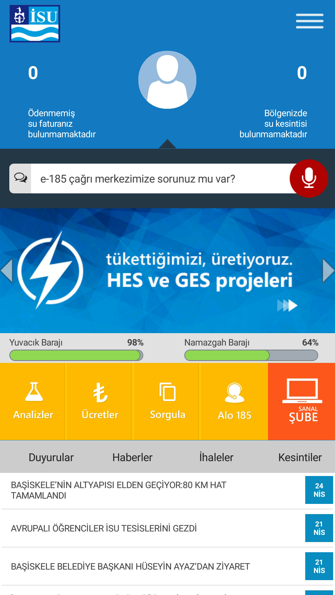 İSU ARTIK CEPTE:İSU MOBİL UYGULAMASI HİZMETE ALINDI