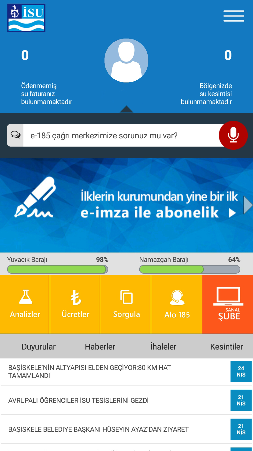 İSU ARTIK CEPTE:İSU MOBİL UYGULAMASI HİZMETE ALINDI
