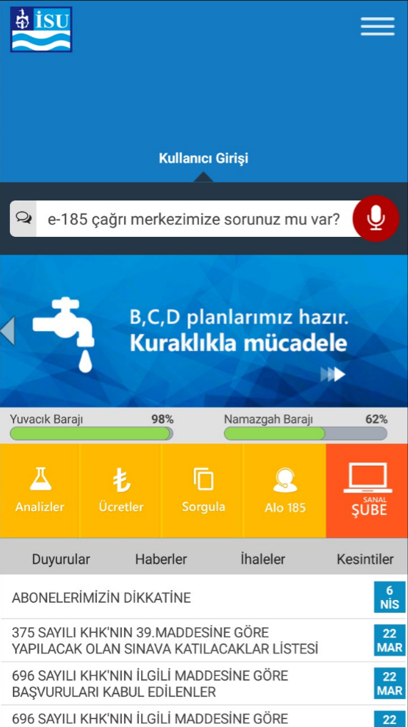 İSU ARTIK CEPTE:İSU MOBİL UYGULAMASI HİZMETE ALINDI