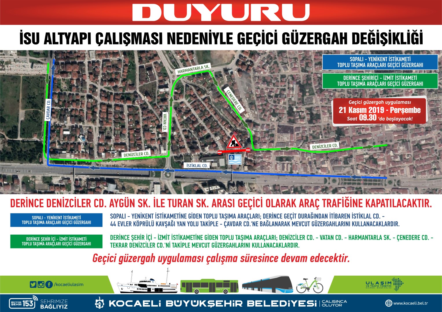 Altyapı Çalışması Nedeniyle Derince’ye geçici trafik düzenlemesi