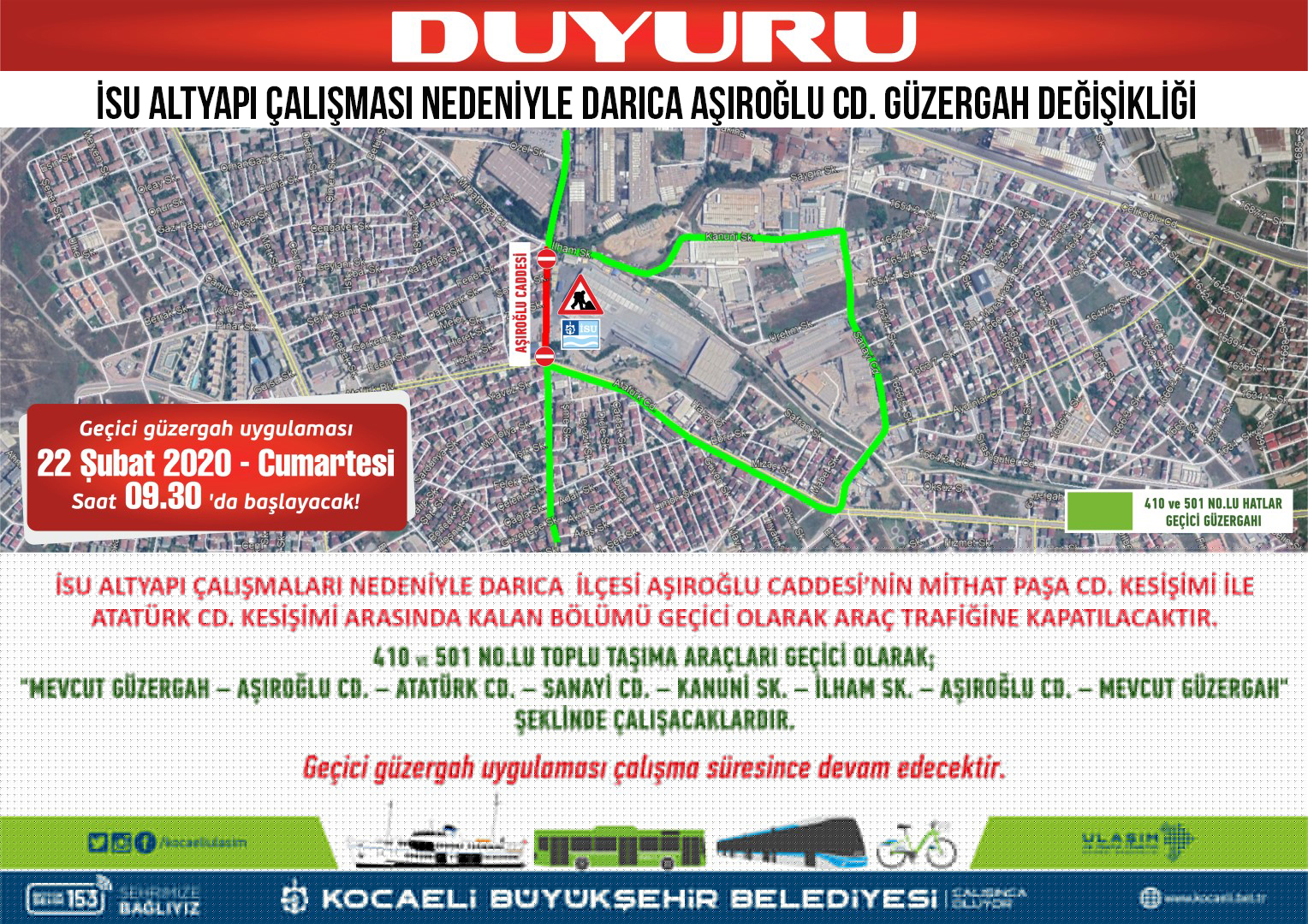 DARICA İLÇESİNDE GEÇİCİ GÜZERGAH UYGULAMASI