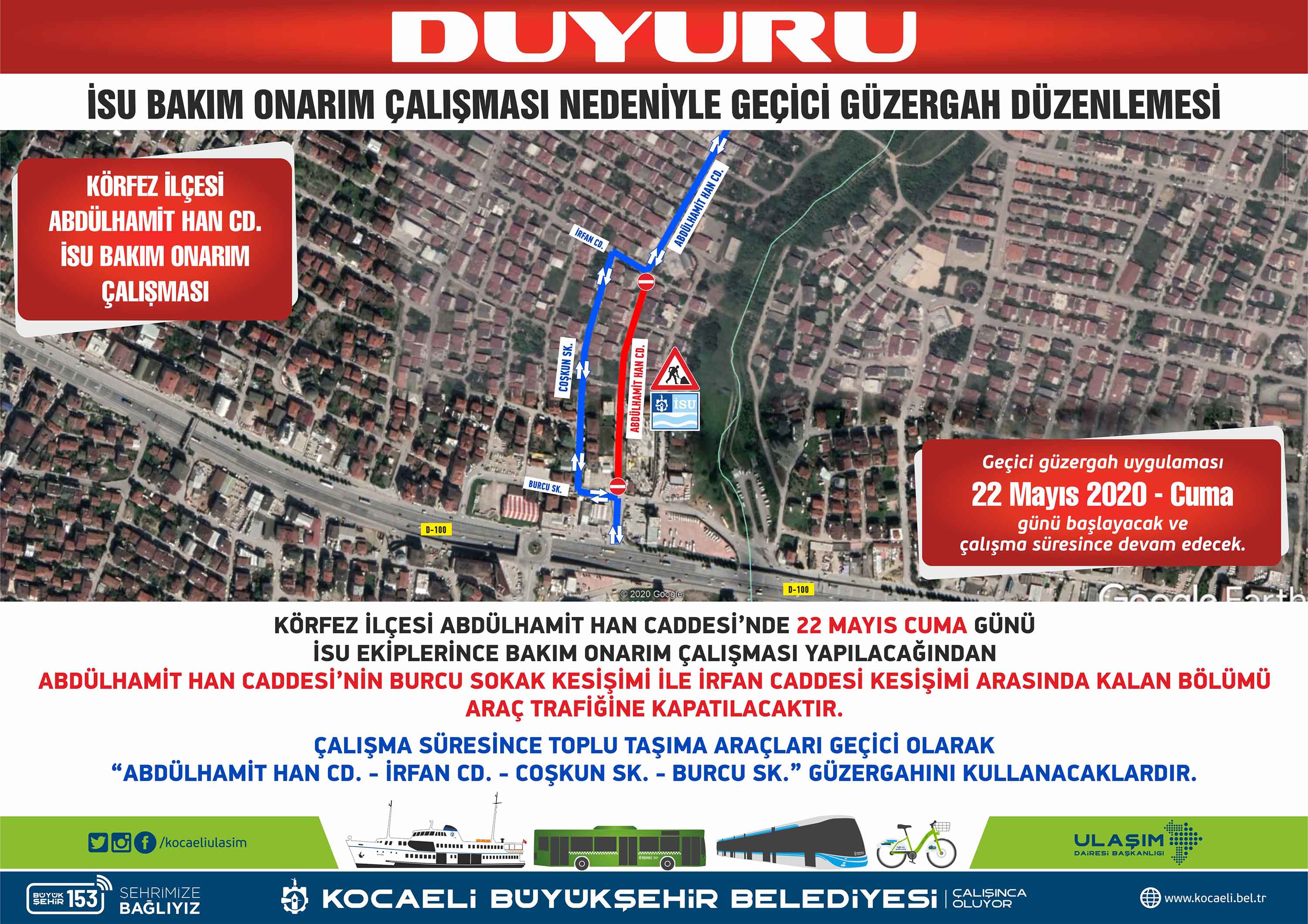 KÖRFEZ İLÇESİNDE GEÇİCİ GÜZERGAH UYGULAMASI