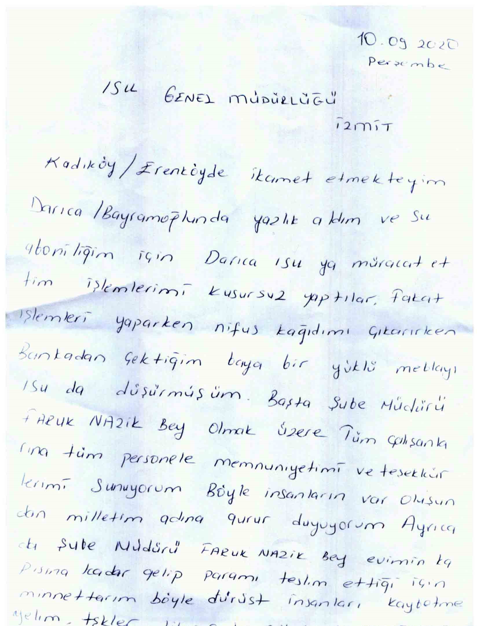 İSU’DA DÜŞÜRÜLEN PARA ABONEYE TESLİM EDİLDİ