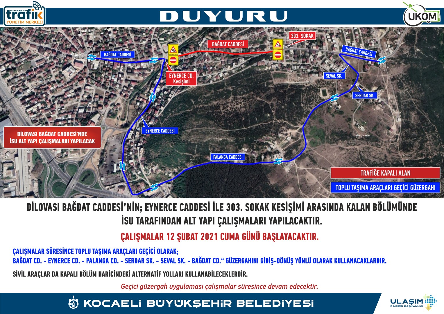 Körfez ve Dilovası’nda geçici güzergah düzenlemesi