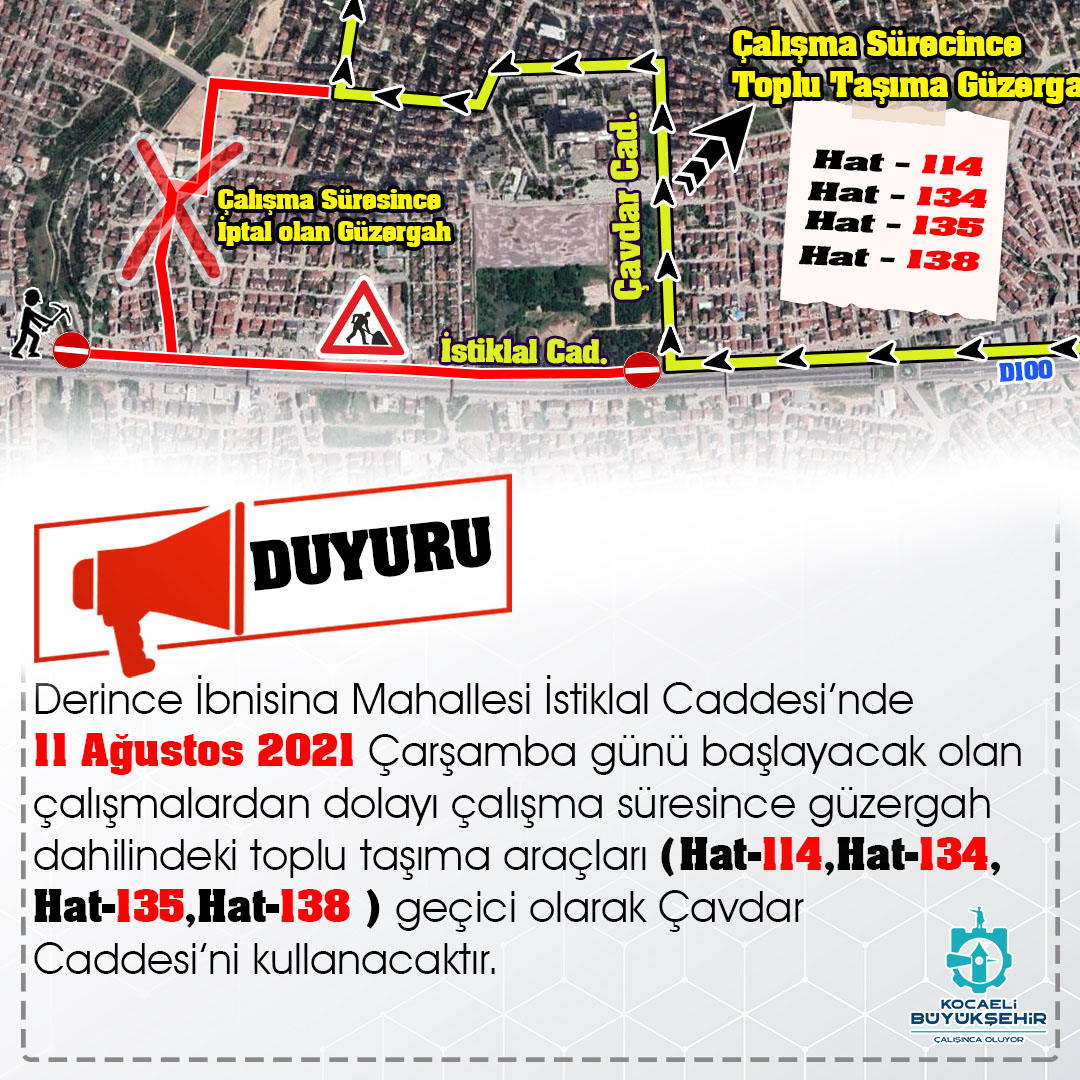 Derince İstiklal Caddesi’nde altyapı çalışması nedeniyle trafik düzenlemesi