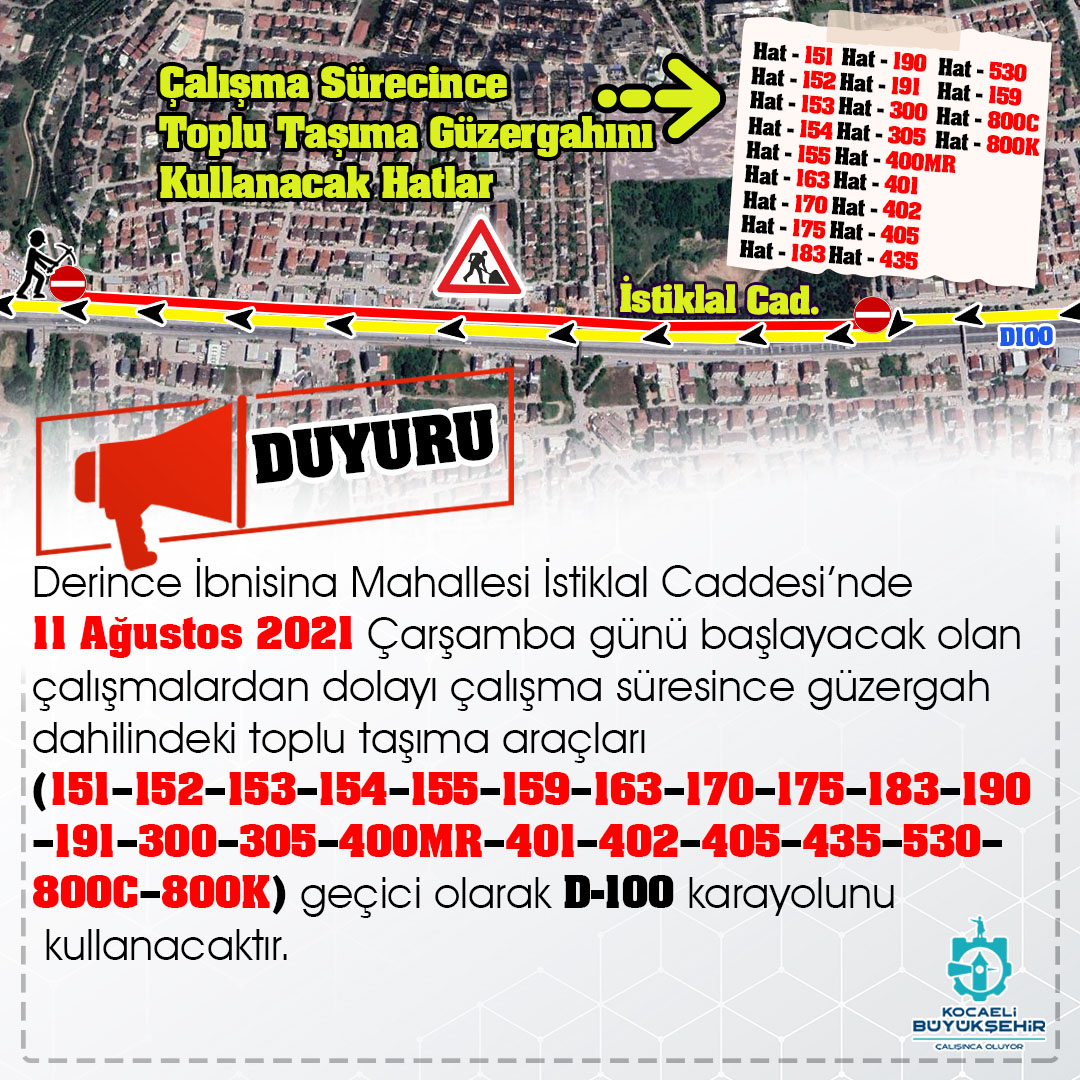 Derince İstiklal Caddesi’nde altyapı çalışması nedeniyle trafik düzenlemesi